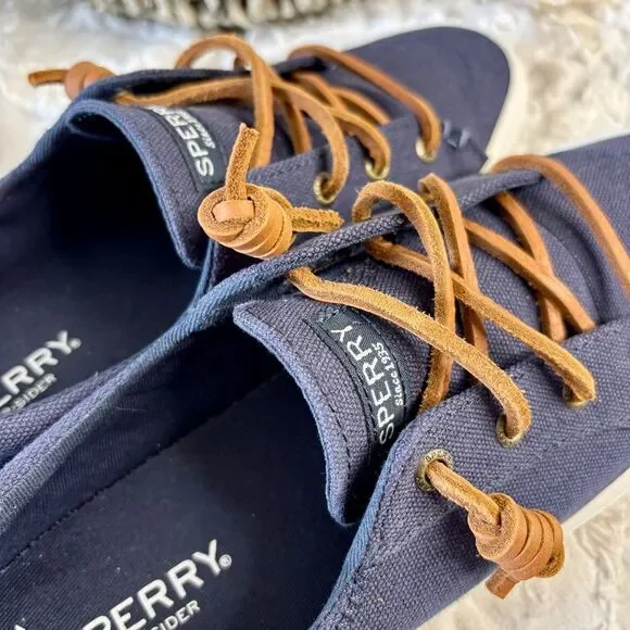 Sperry Navy Canvas Lace-Up Sneakers | Memory Foam | Women’s 7.5 - Picture 9 of 12